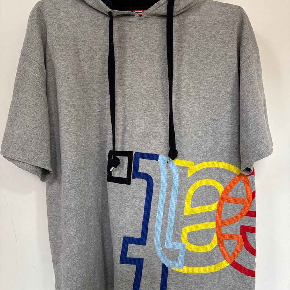 Gray Graphic Hoodie with Multicolor Design